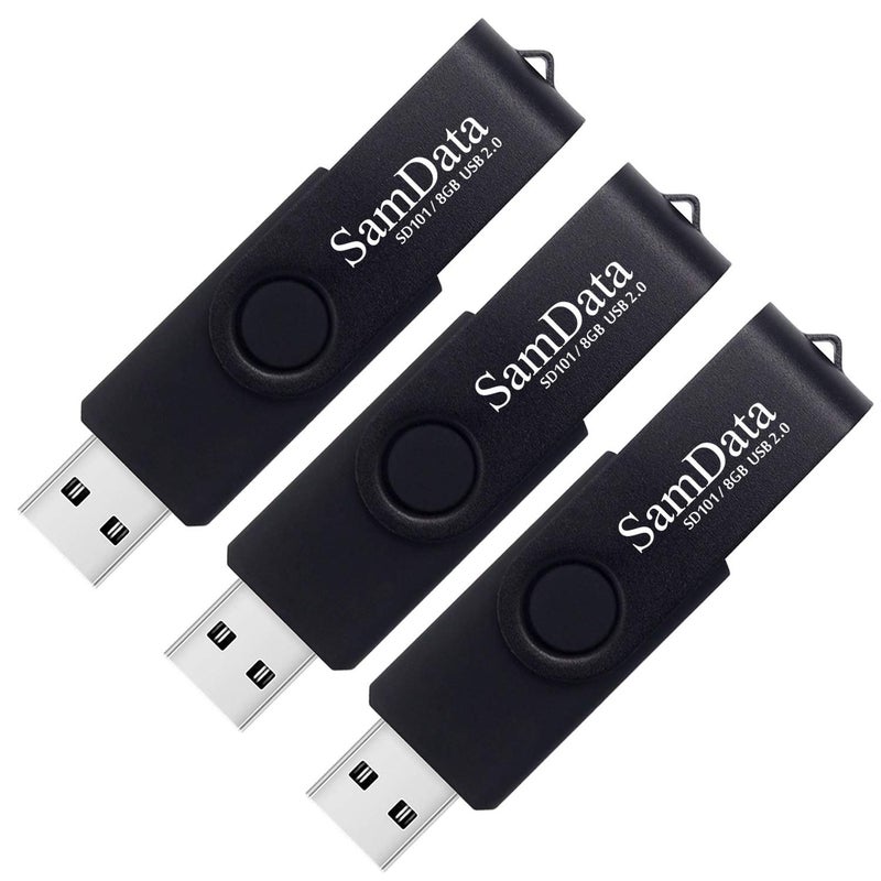 SamData USB Flash Drive 8GB 3 Pack USB 2.0 Thumb Drive Swivel Memory Stick Data Storage Jump Drive Zip Drive Drive with Led Indicator (Black, 8GB-3Pack) - Image 1